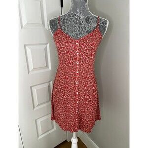 Aerie Button Up Dress Red Floral small